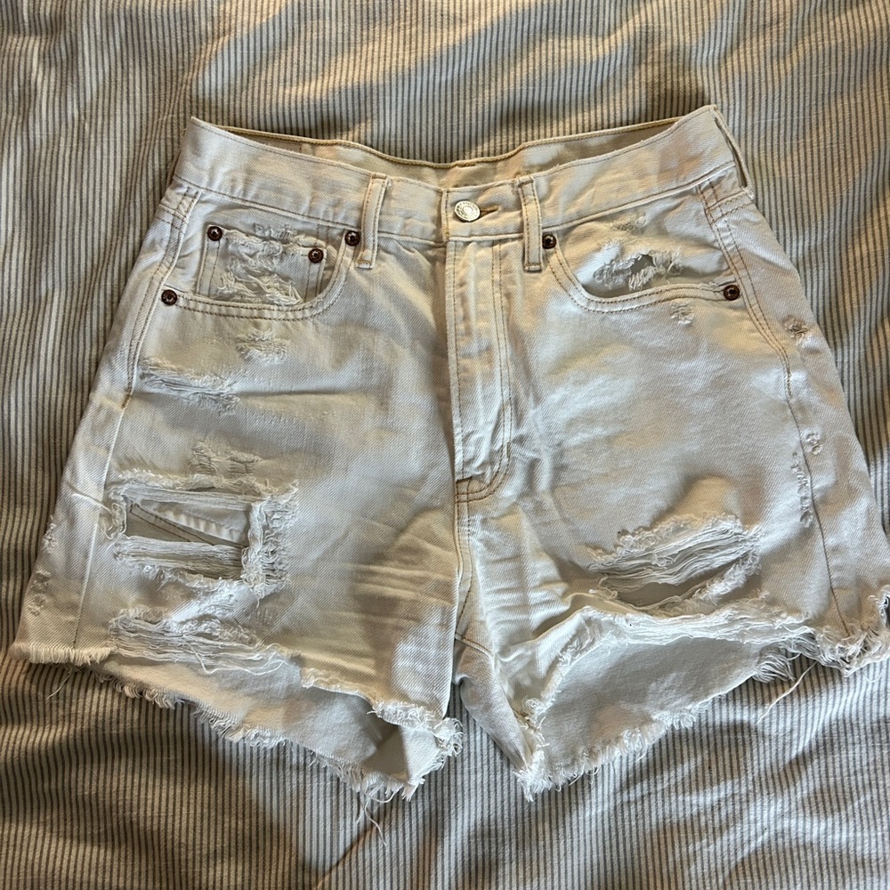 American Eagle Outfitters Ripped Cream Jean Shorts